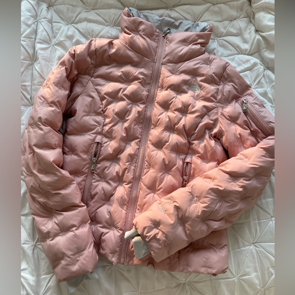 The North Face Pink Puffer Jacket in 550 Weight Down